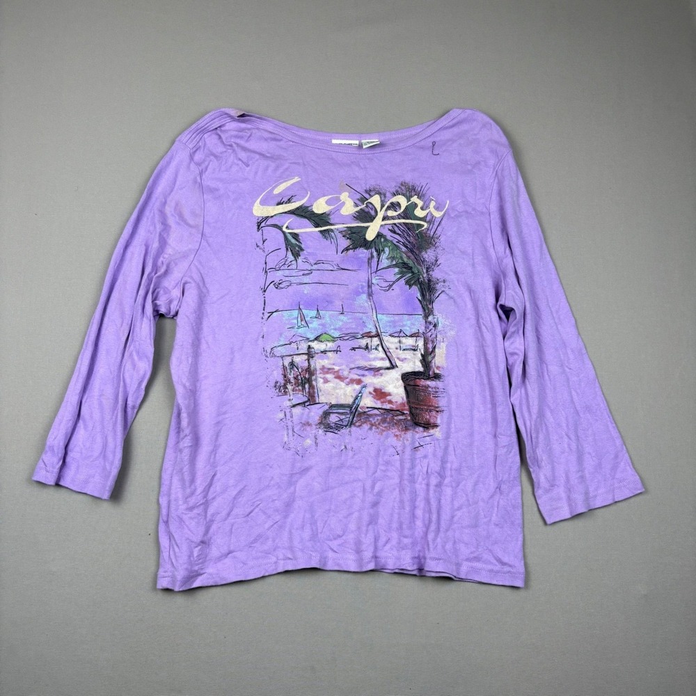 Cherokee Purple Capri Graphic Print 3/4 Sleeve Boat Neck T Shirt Top XL
